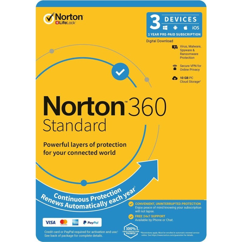 Symantec Norton 360 Standard 3 Device 1Yr + VPN Security (Email Delivery)