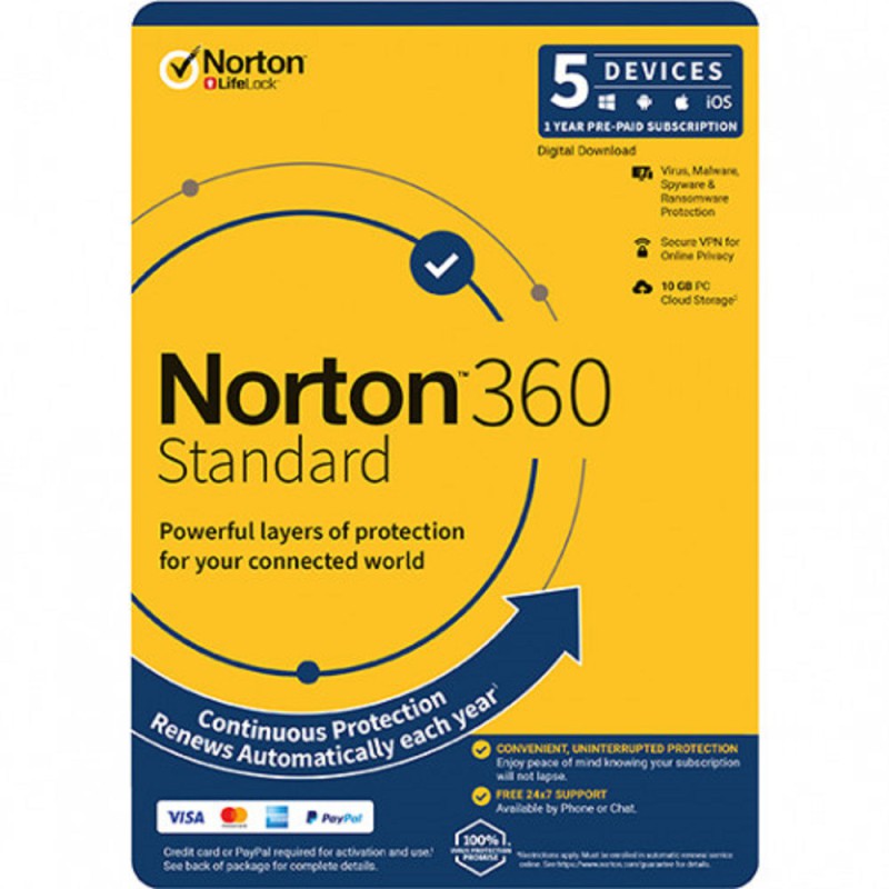 Symantec Norton 360 Standard 5 Device 1Yr + VPN Security (Email Delivery)