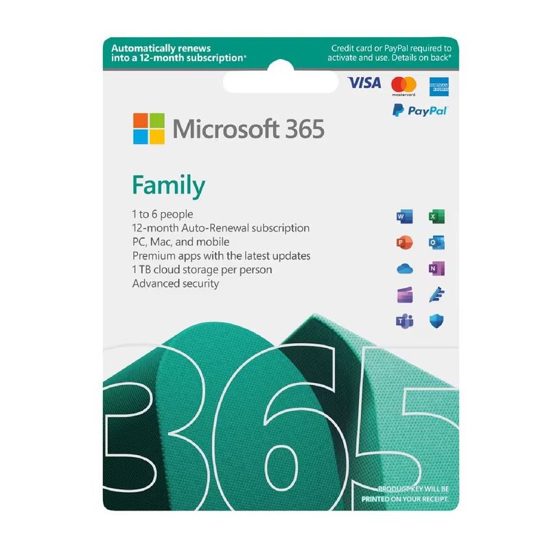 Microsoft Office 365 Family 6 users PC/MAC 1Yr Subscription (DOWNLOAD)